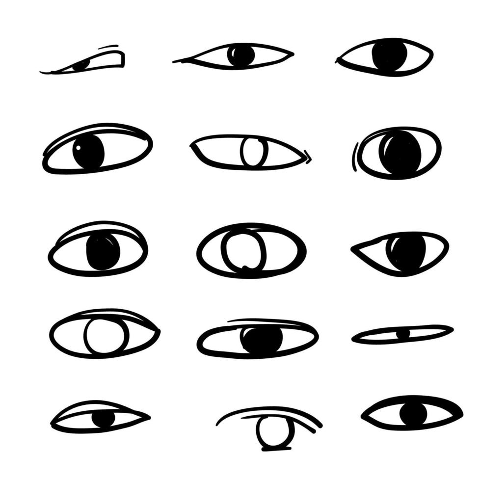 doodle eye icon collection with handdrawn style cartoon vector