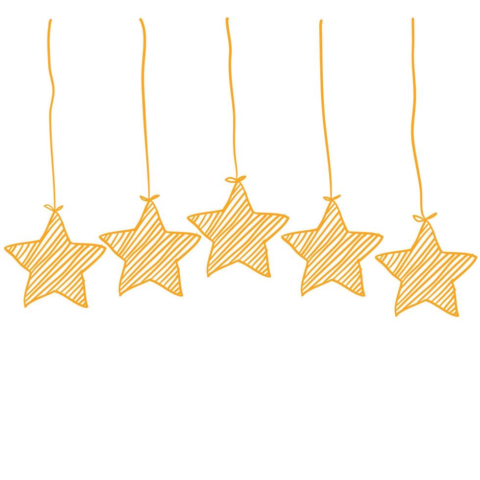 cinco estrellas doradas. doodle linda ilustración sobre la calificación de calidad del producto.estilo dibujado a mano vector