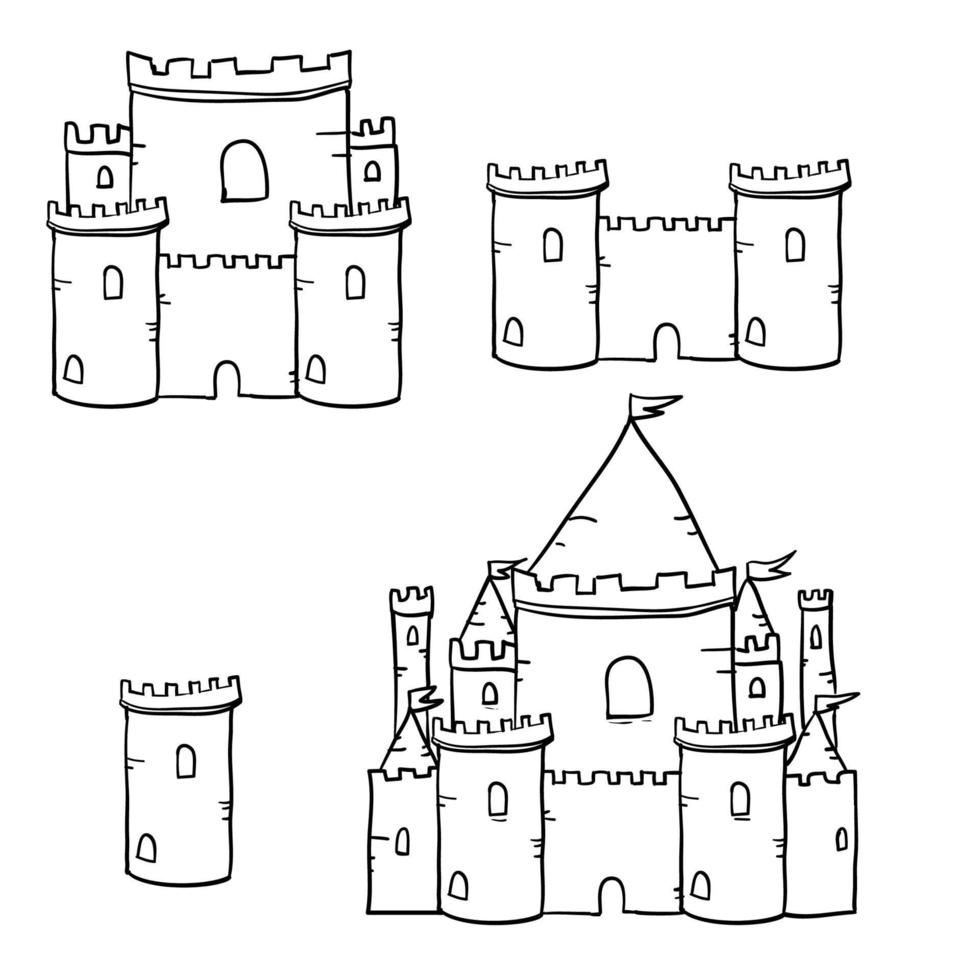 Medieval castle towers with handdrawn doodle vector