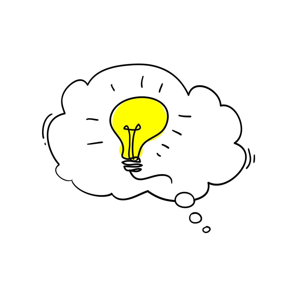 lámparas de luz de burbuja de voz idea idea creativa concepto de idea e innovación con ilustración de bombilla estilo de dibujos animados de garabatos vector