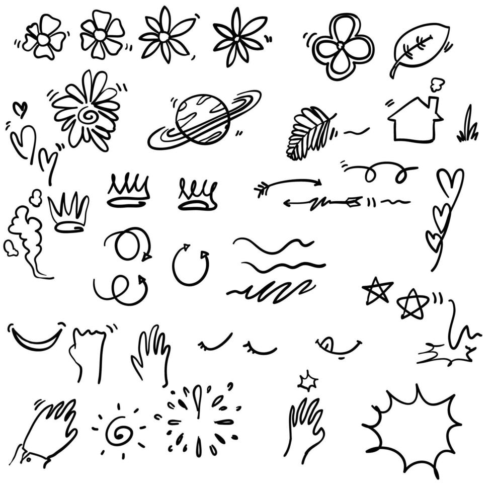 Hand drawn emphasis elements collection with doodle style vector