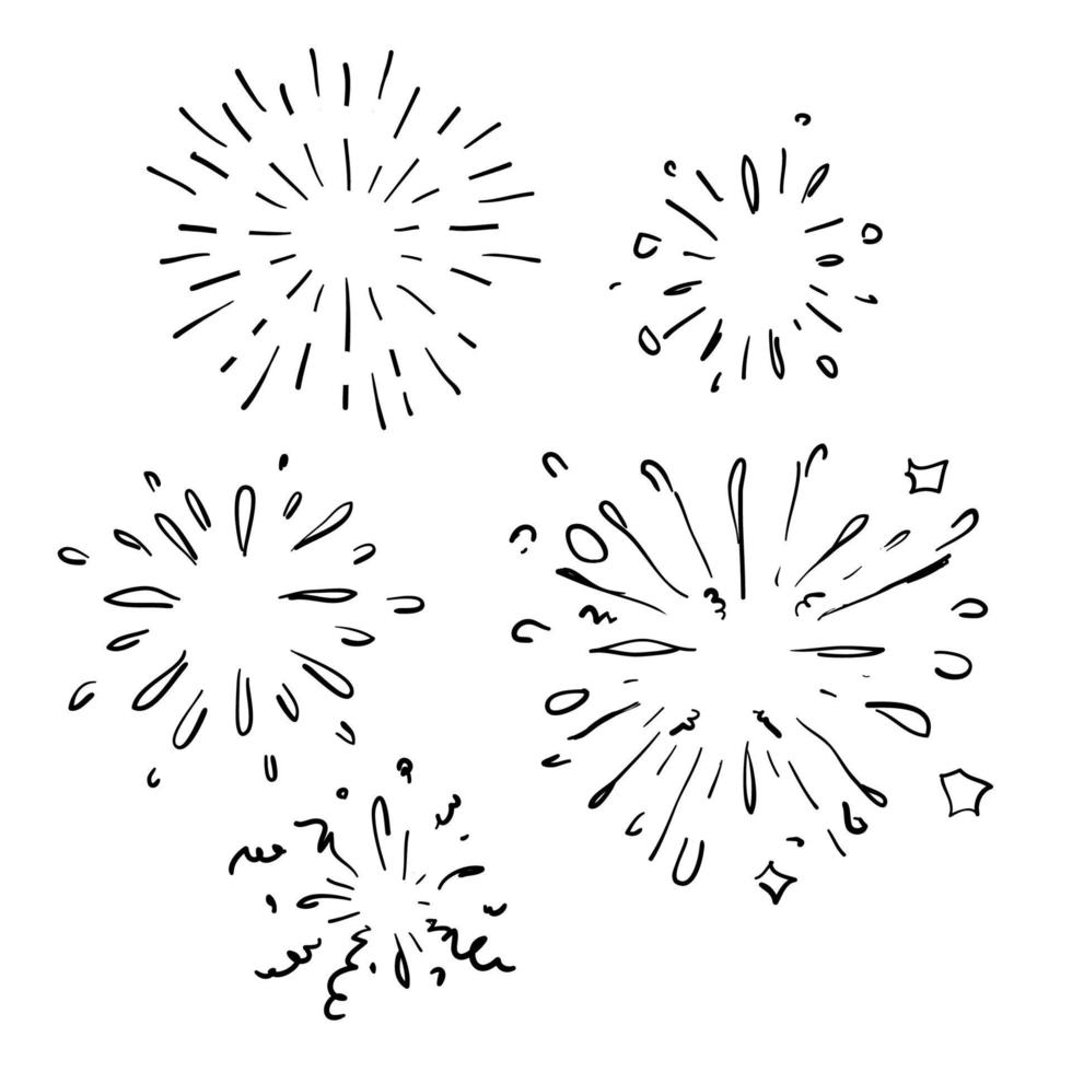 doodle Festive fireworks, Celebration party firework, festival firecracker illustration collection handdrawn style vector