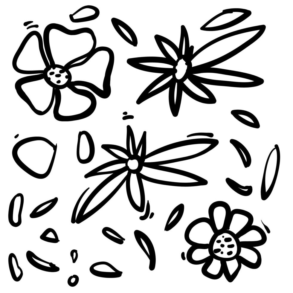 Vector set of ink drawing wild plants, herbs and flowers handdrawn style