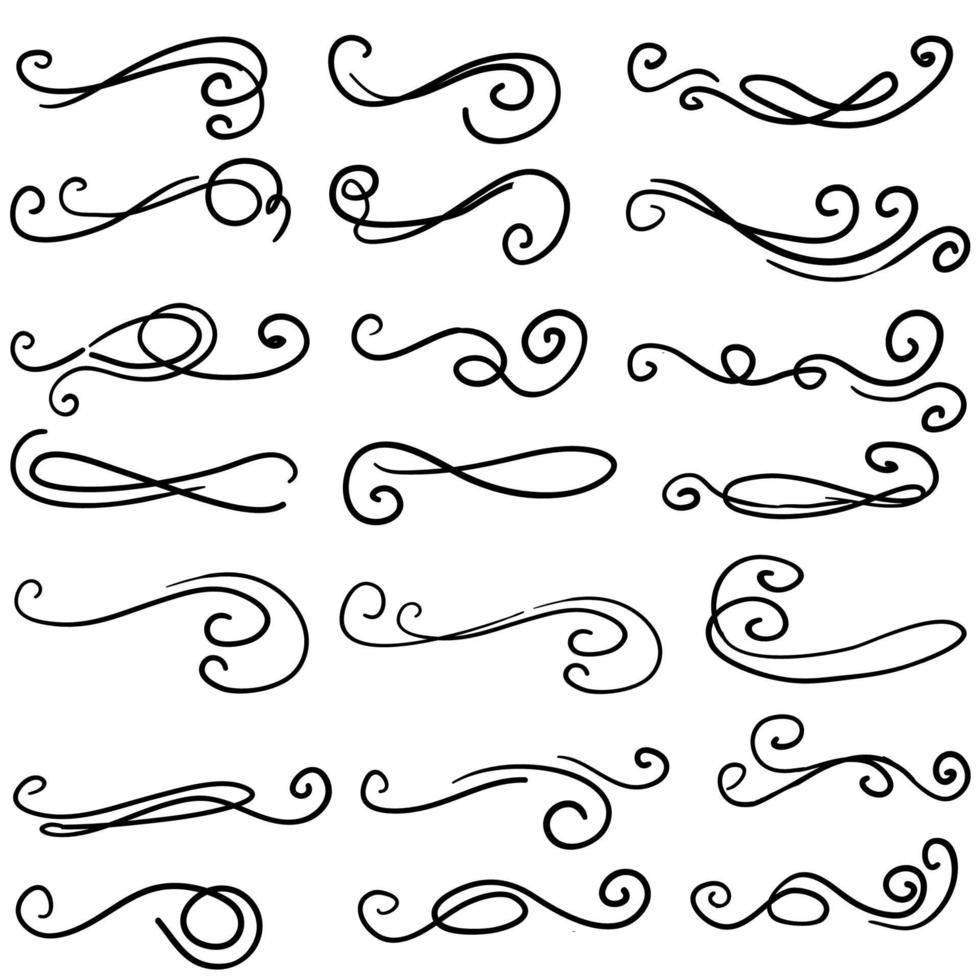 Swirl ornament stroke. Ornamental curls, swirls divider and filigree ornaments handdrawn doodle style vector