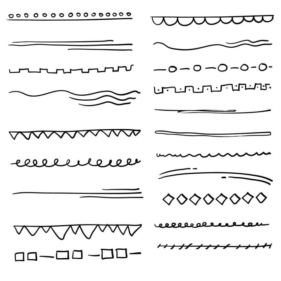 Sketch underlines. Crosshatch pen brush lines, pencil textured strokes. Scribble marker borders. Handmade chalk underline vector set with doodle style