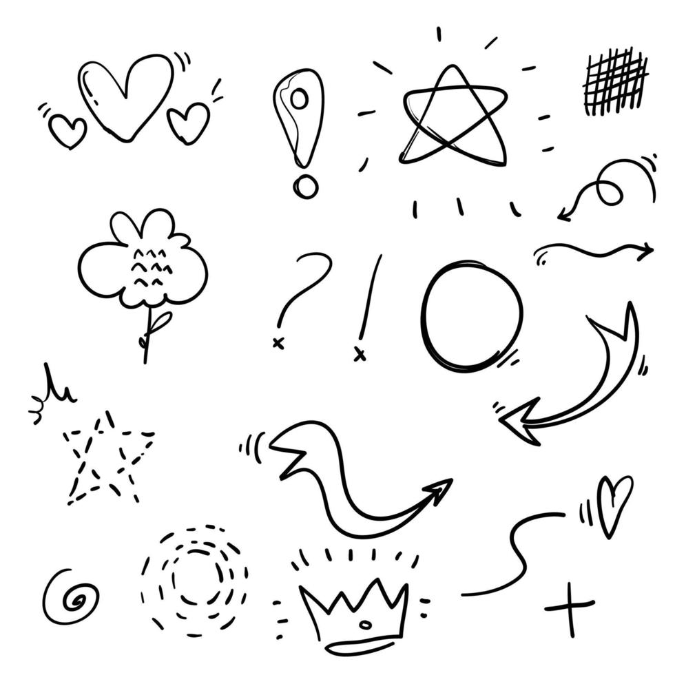 doodle element collection to decorate your photo or text vector cartoon style