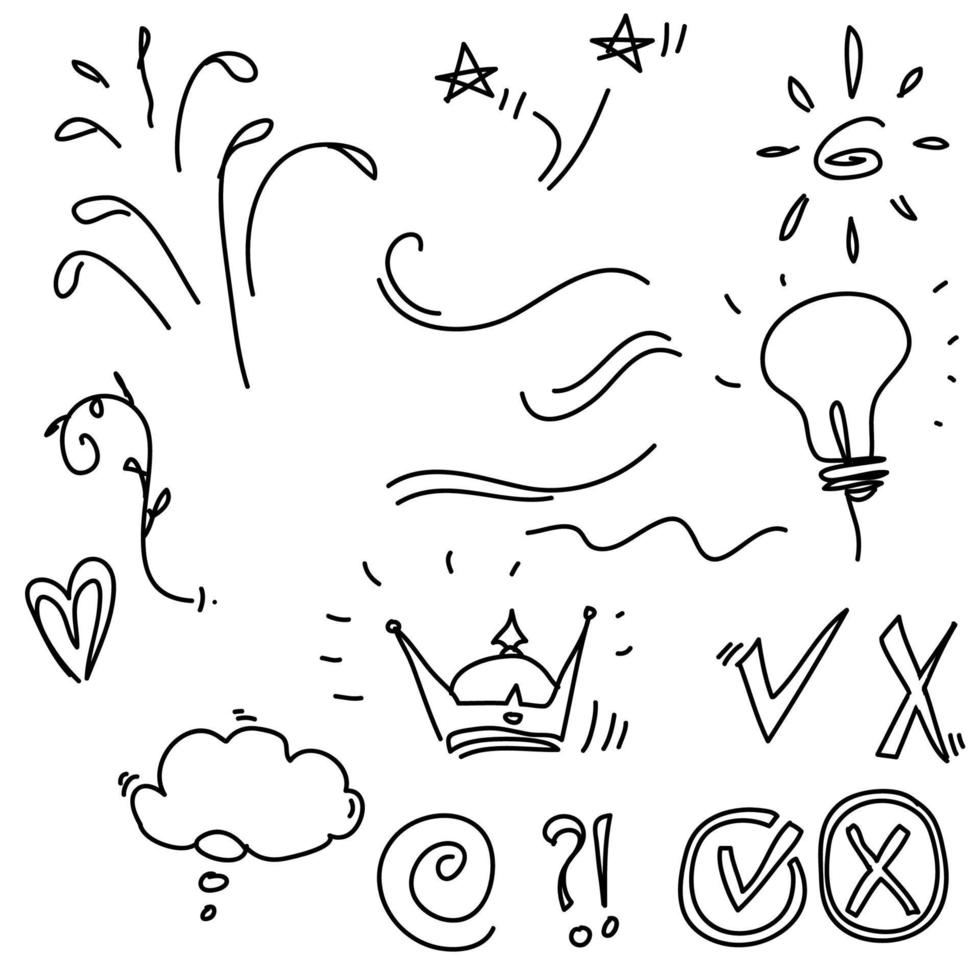 handdrawn doodle element collection with handdrawn cartoon style vector