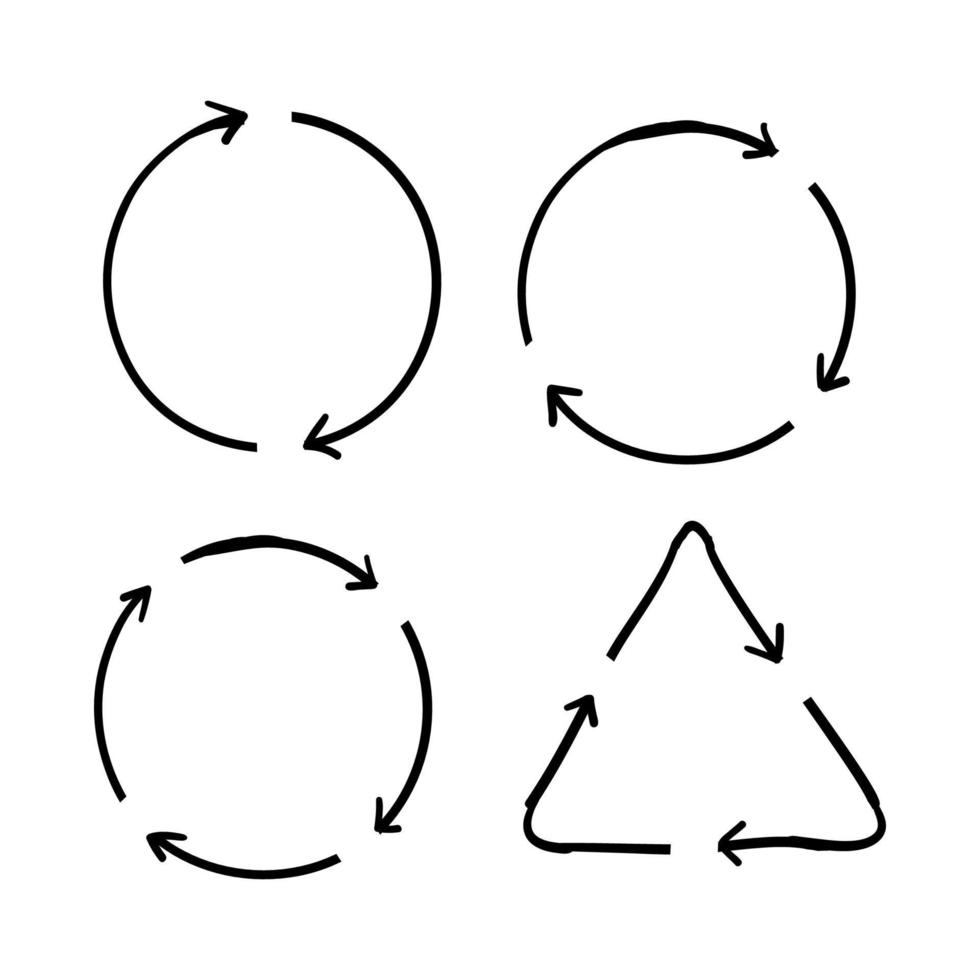 símbolo de flecha de reciclaje de garabato significa usar recursos reciclados estilo dibujado a mano vector