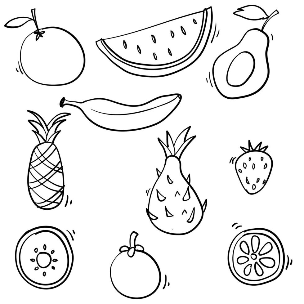 doodle frutas colección ilustración dibujado a mano estilo de dibujos animados vector