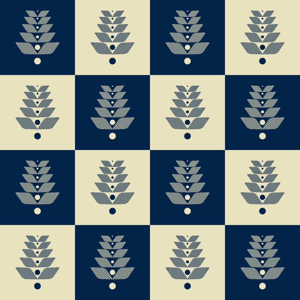 Ethnic white-cream and blue color checkered Scandinavian floral shape seamless pattern background. Use for fabric, textile, interior decoration elements, upholstery, wrapping. vector