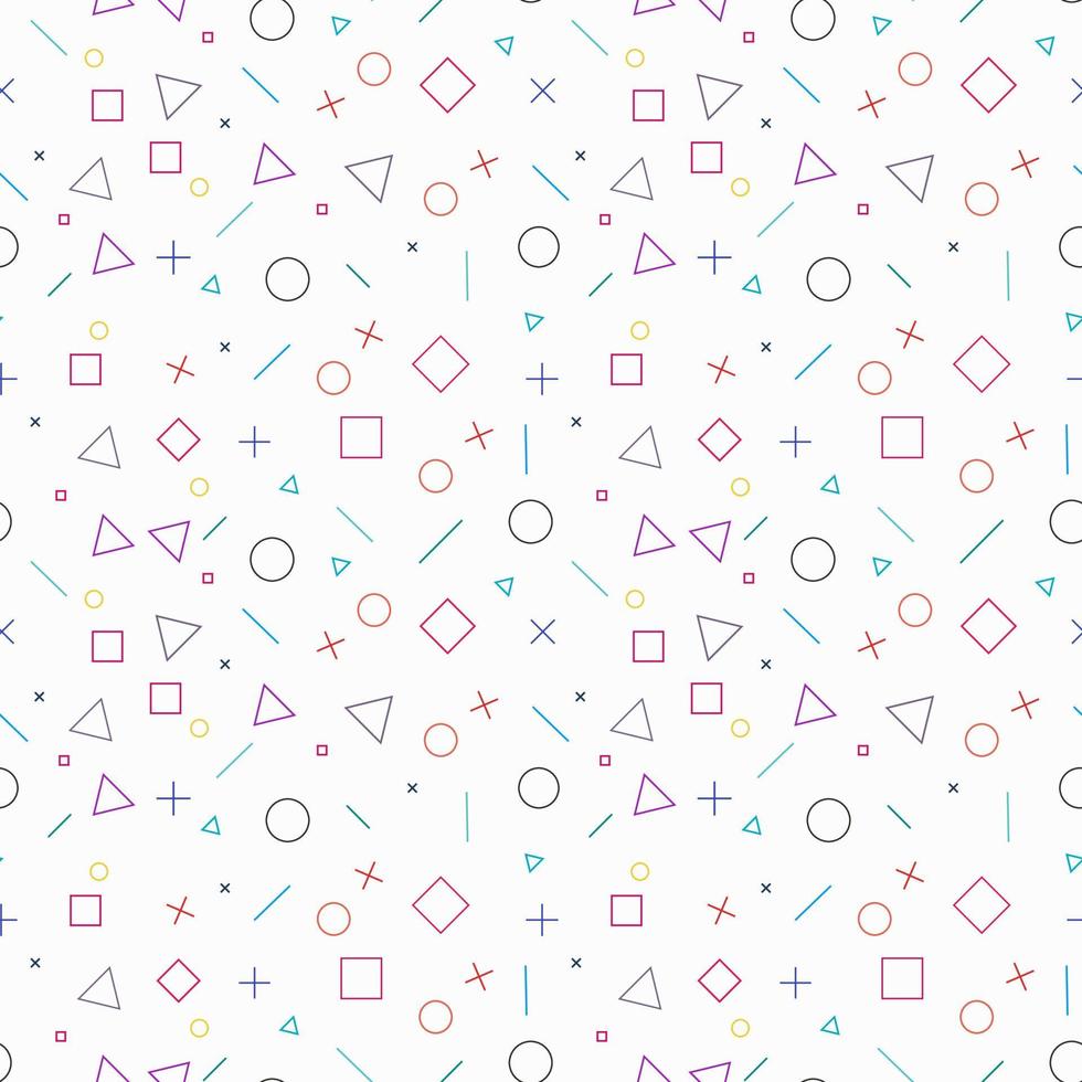 Abstract colorful geometric shapes seamless pattern on white background. vector
