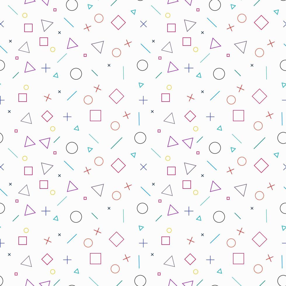 Abstract colorful geometric shapes seamless pattern on white background. vector