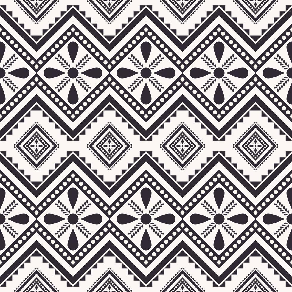 Fondo de patrón sin costuras con forma de flor geométrica simple étnica. diseño de color blanco y negro. uso para telas, textiles, elementos de decoración de interiores, tapicería, envoltura. vector