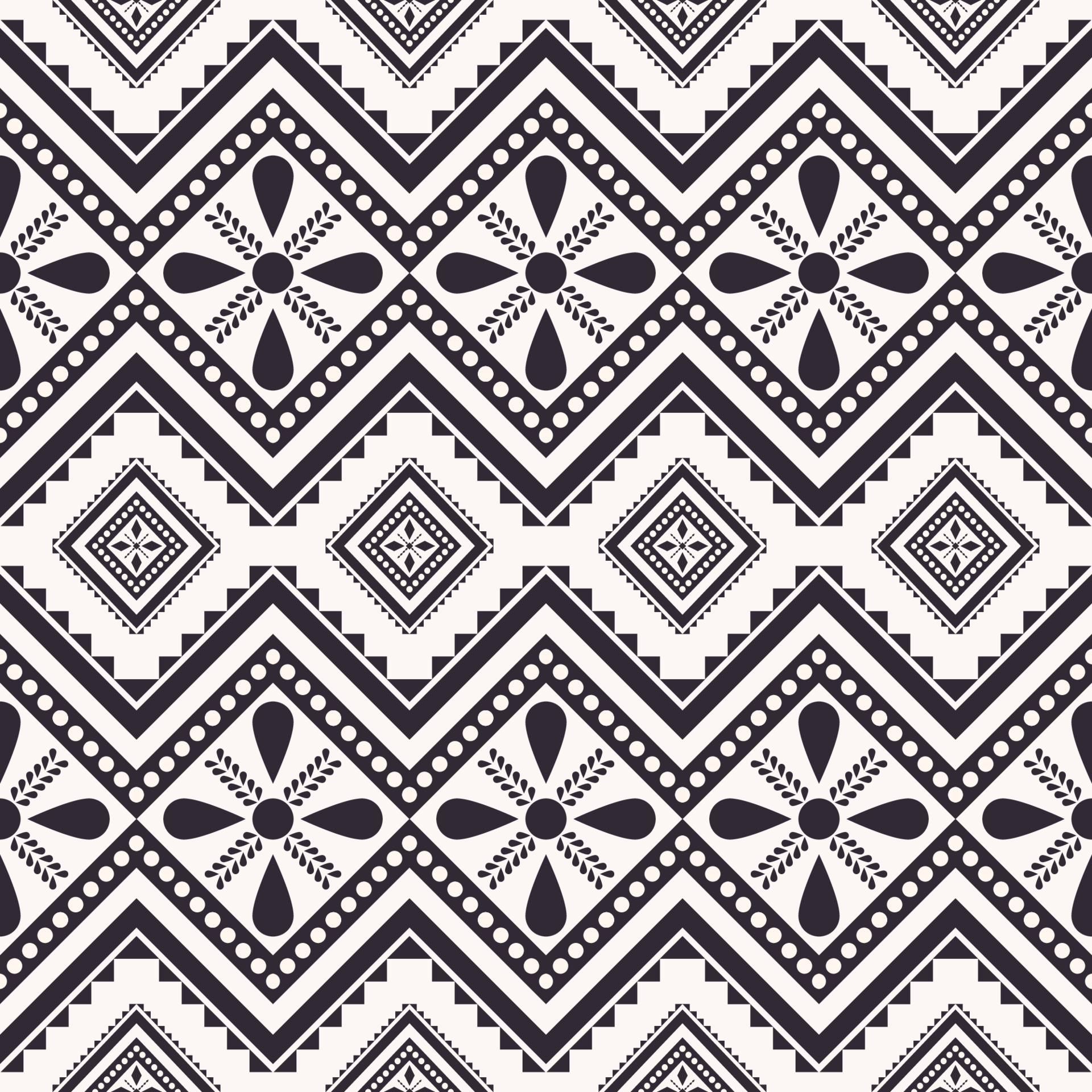 Ethnic simple geometric flower shape seamless pattern background