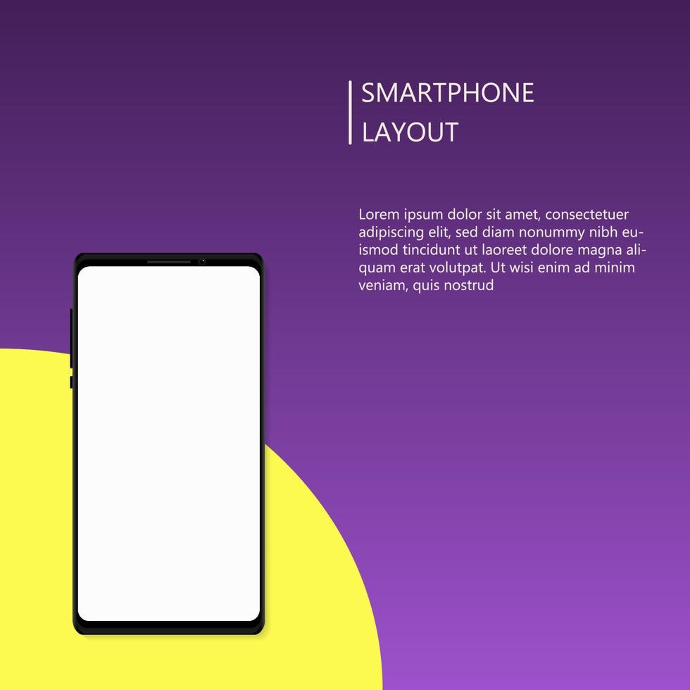 la pantalla en blanco del teléfono inteligente se burla de un degradado de moda vibrante de dos tonos de fondo de color púrpura-amarillo. uso para banner digital, plantilla ux ui, infografía, presentación, anuncios en redes sociales. vector