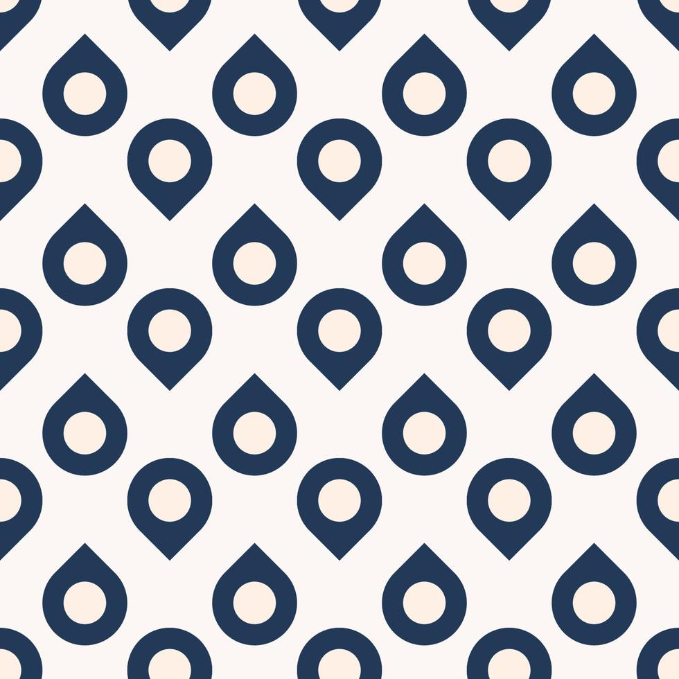 Small circle geometric with corner, pin icon, water drop shape seamless pattern on blue-white cream color background. Use for fabric, textile, interior decoration elements, upholstery. vector