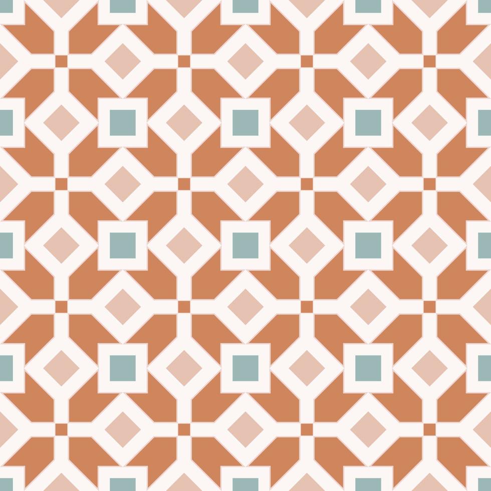 Abstract geometric square grid seamless background. Sino-Portuguese or Peranakan ethnic color pattern design. Use for fabric, textile, interior decoration elements, upholstery, wrapping. vector