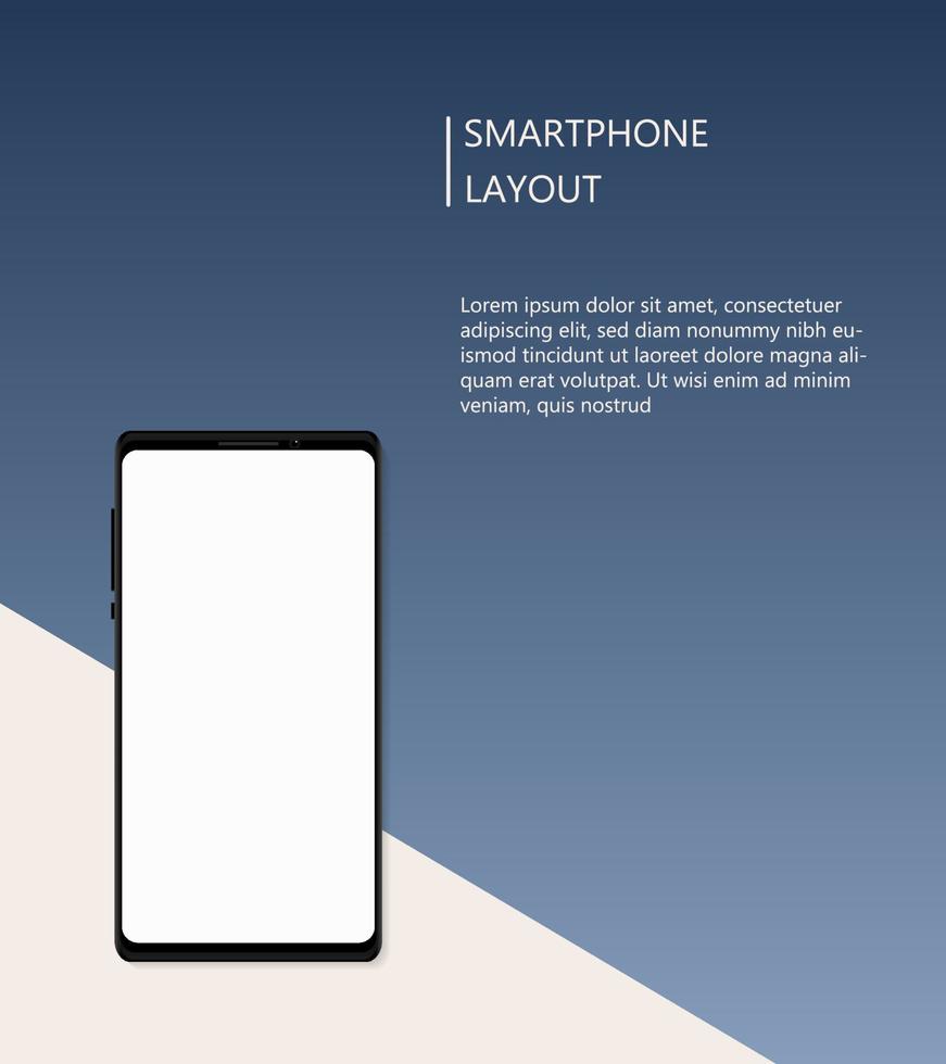 pantalla en blanco del teléfono inteligente simulada sobre fondo de color blanco-azul degradado moderno de dos tonos. uso para banner digital, plantilla ux ui, infografía, presentación, anuncios en redes sociales. vector