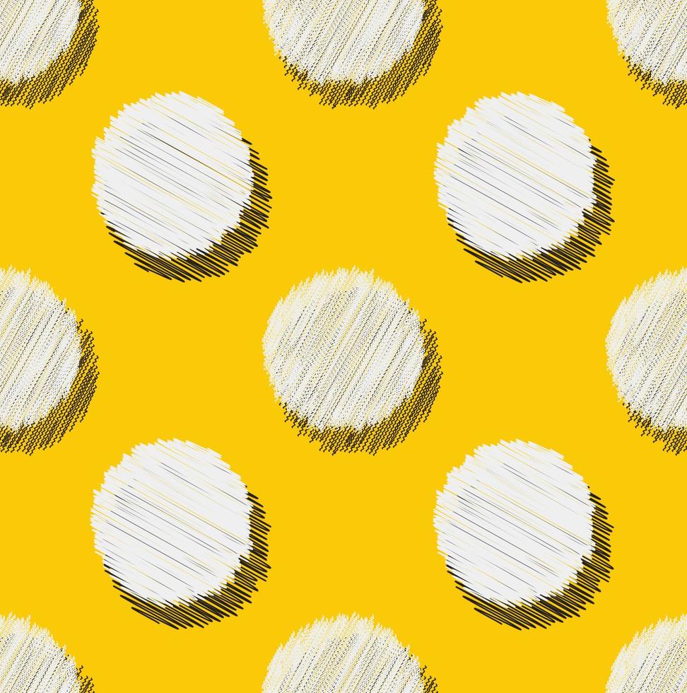 Sketch hand drawing scribble line in circle shape with shadow on bright yellow seamless pattern background. vector