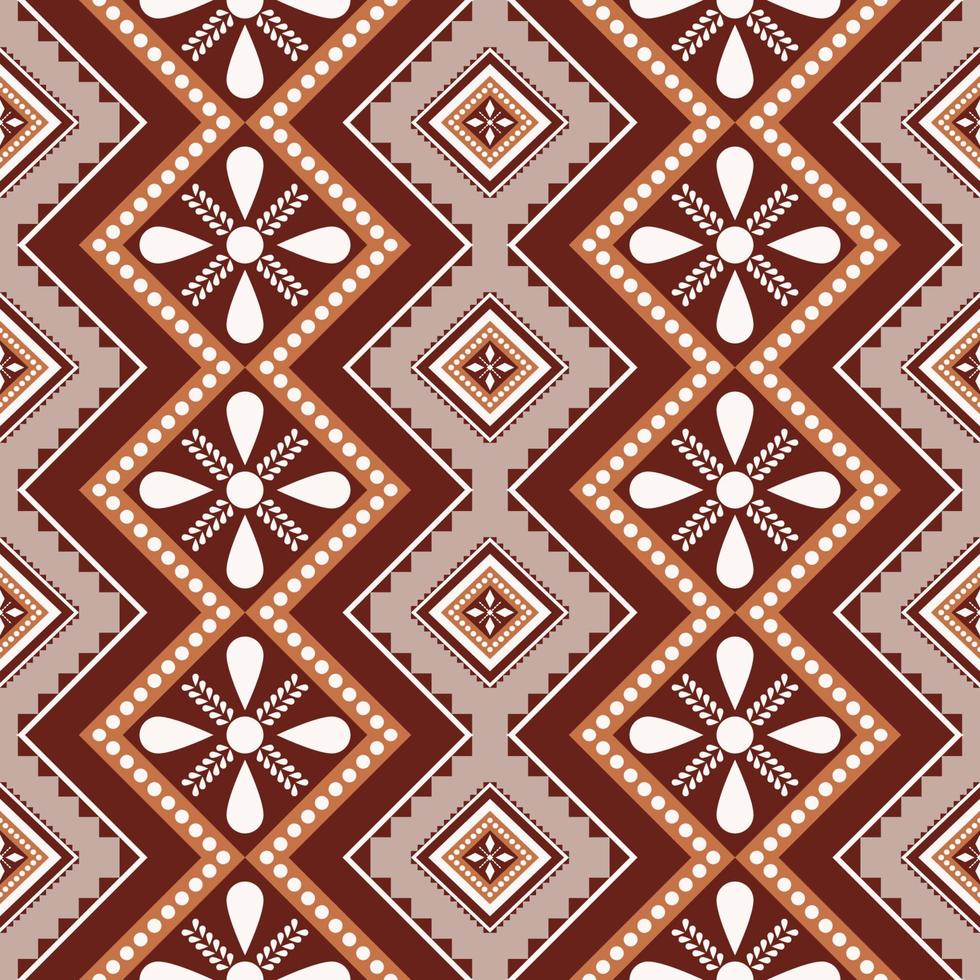Fondo de patrón sin costuras con forma de flor geométrica de color marrón étnico. uso para telas, textiles, elementos de decoración de interiores, tapicería, envoltura. vector