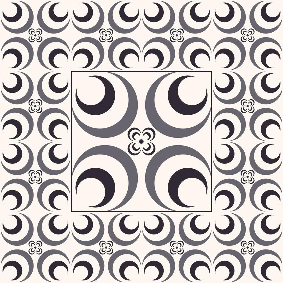 Geometric circle round flower crescent shape black-gray color seamless pattern on white background. Use for fabric, interior decoration elements, wrapping. vector