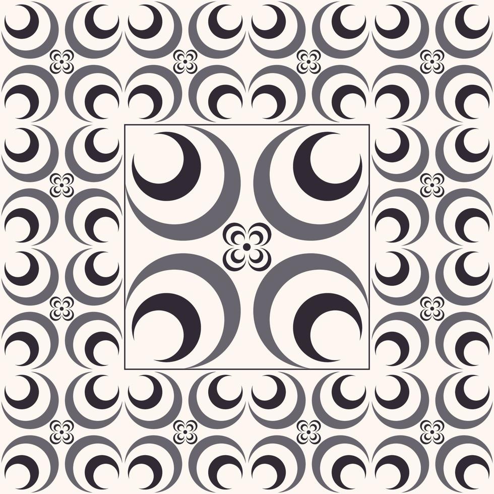 círculo geométrico redondo flor forma de media luna color negro-gris patrón sin costuras sobre fondo blanco. uso para tela, elementos de decoración de interiores, envoltura. vector