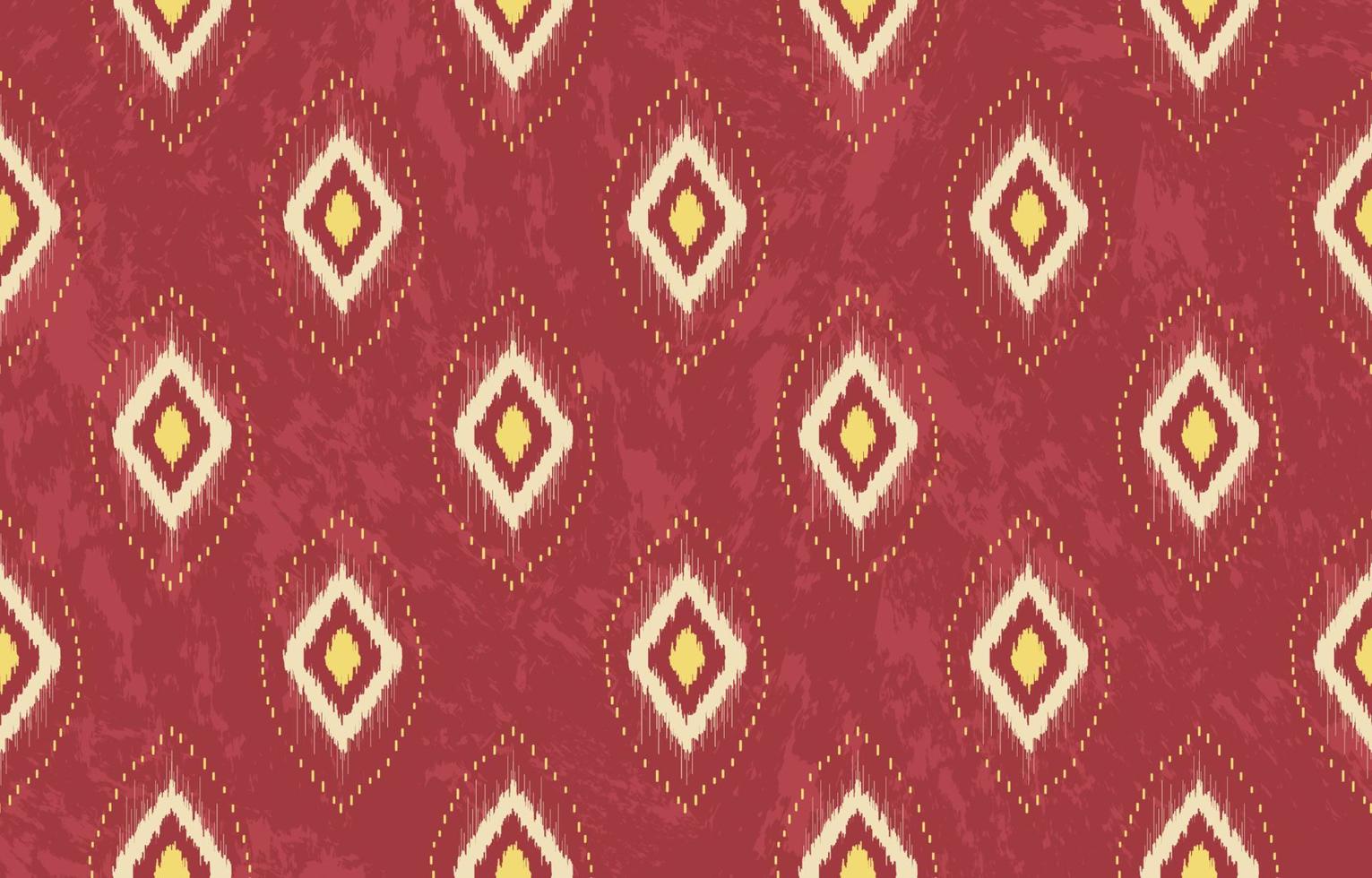 patrón sin costuras con forma de diamante geométrico ikat con fondo de textura rojo dorado amarillo. uso para telas, textiles, elementos de decoración. vector