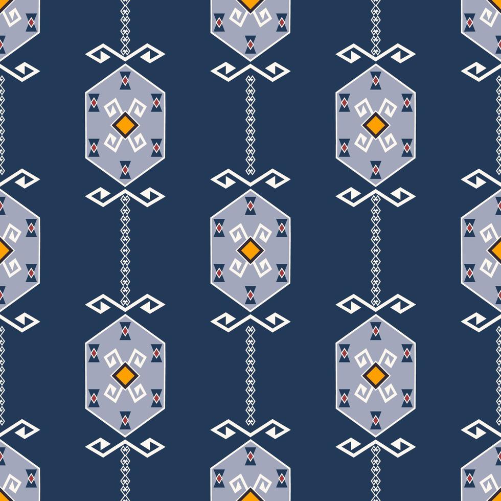 Ethnic native aztec geometric hexagon shape seamless pattern on blue color background. Use for fabric, textile, interior decoration elements, upholstery, wrapping. vector