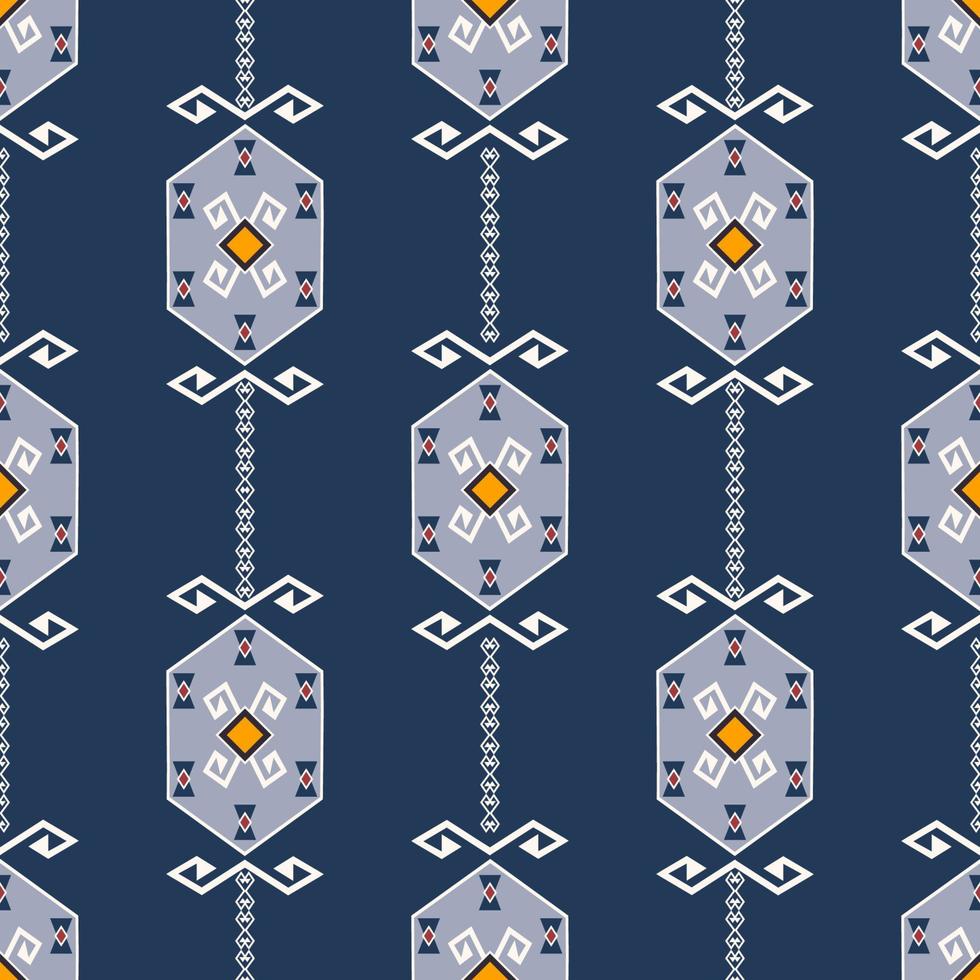 Ethnic native aztec geometric hexagon shape seamless pattern on blue color background. Use for fabric, textile, interior decoration elements, upholstery, wrapping. vector