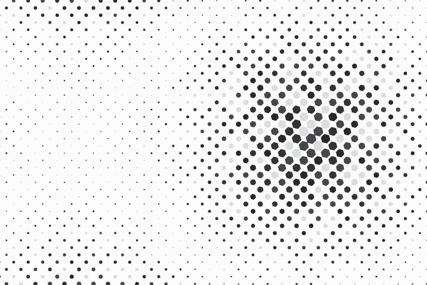 Abstract random black color halftone small hexagon shapes with dynamic pattern on white background, copy space. vector