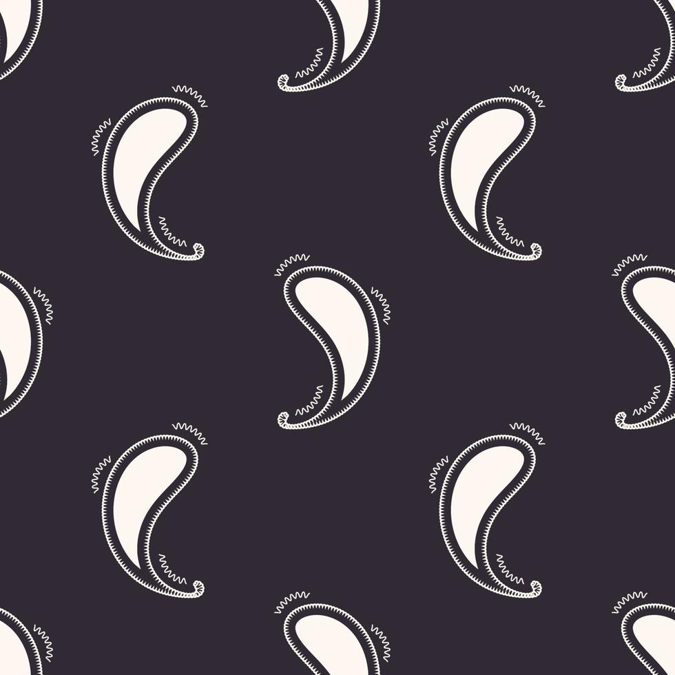 Fondo de color monocromático en blanco y negro de patrones sin fisuras de forma móvil de Paisley simple moderno. uso para telas, textiles, elementos de decoración de interiores, tapicería, envoltura. vector