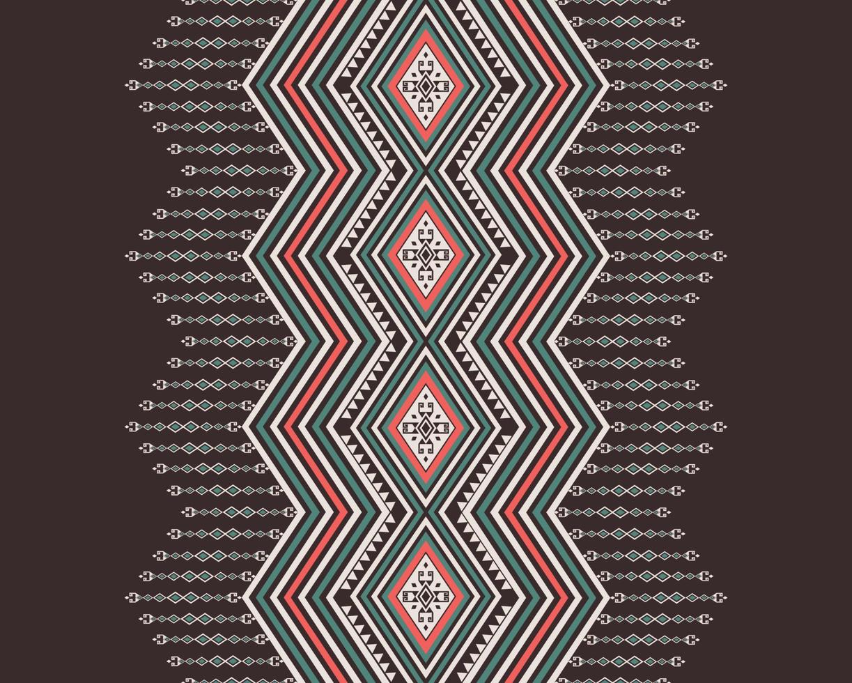 Geometric native aztec tribal simple pattern design for collar shirts, shirts, neck line. Ethnic red-green on brown color seamless background. Use for fabric elements, ornament, motif. vector