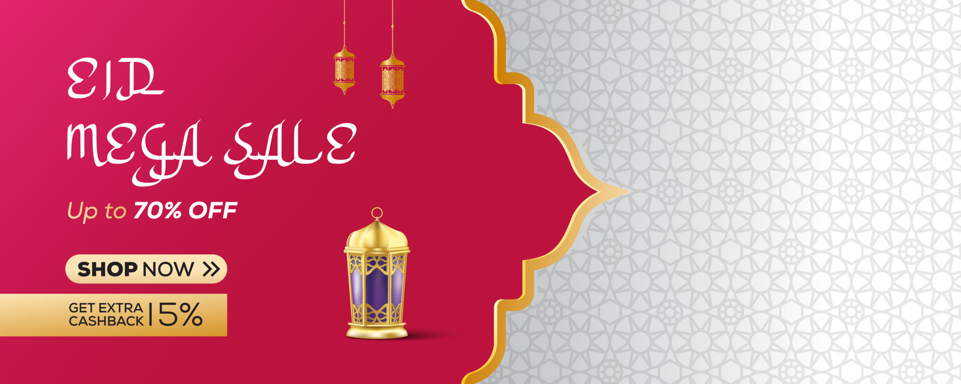 Eid Mubarak Sale, web banner design with golden lantern and space for