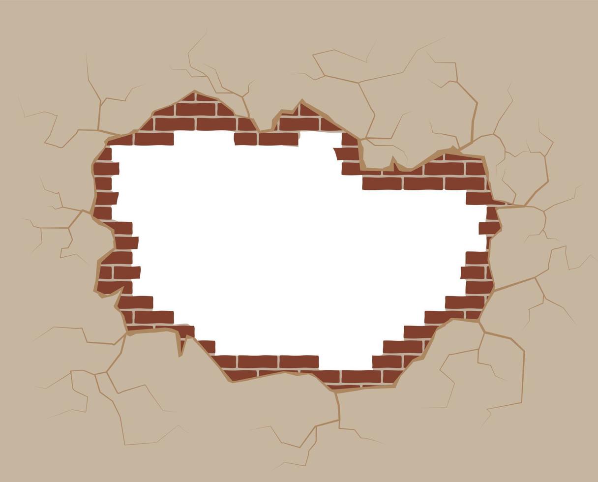 broken brick wall with hole. vector