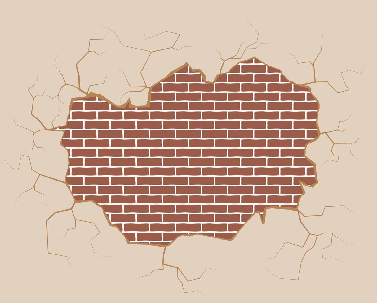 broken brick wall with hole. vector