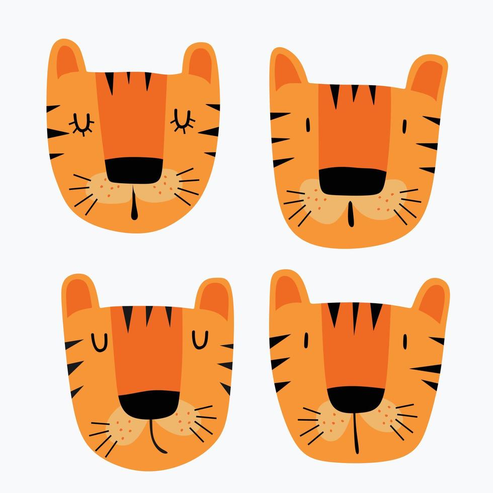 lindo personaje de tigre en diferentes poses aislado en un fondo blanco. vector