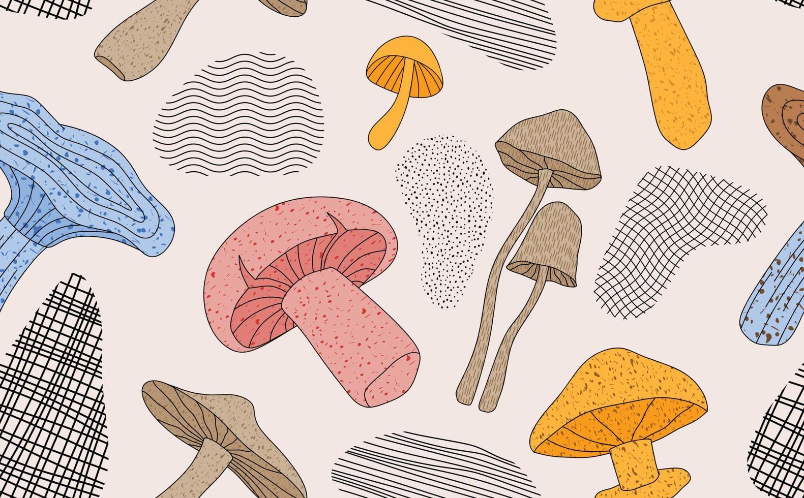 Hand drawn seamless pattern with mushrooms. vector