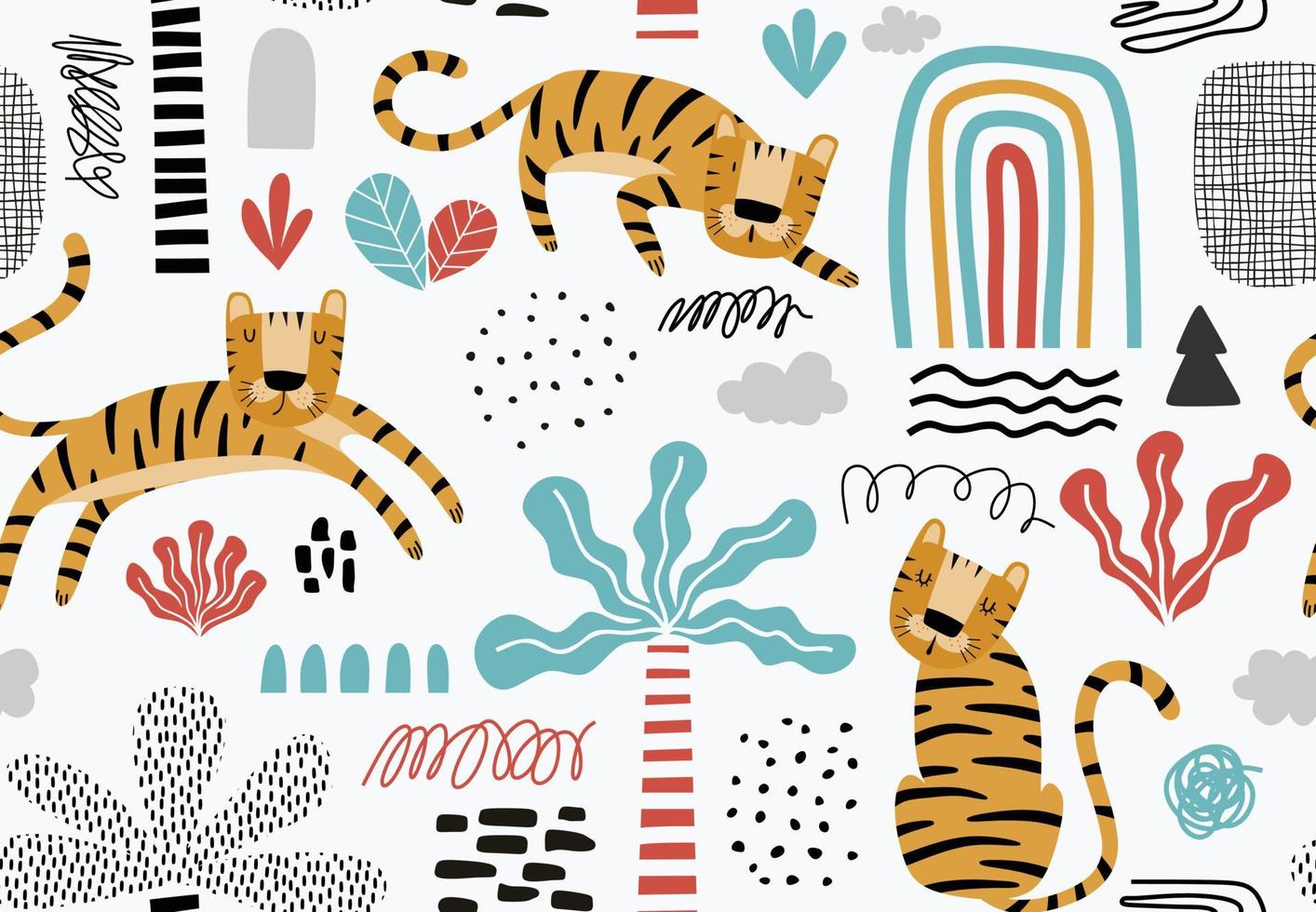 Seamless pattern with cute tiger. vector