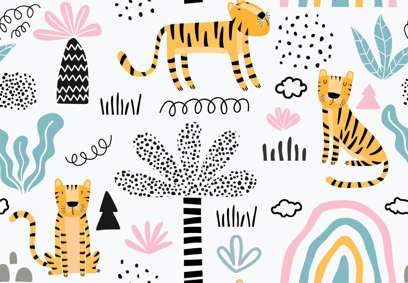 Seamless pattern with cute tiger. vector