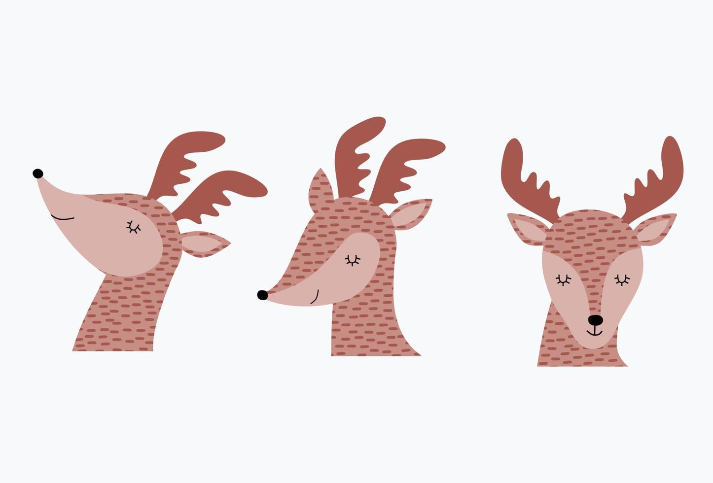 Cute deer cartoon vector set. Wildlife character collection.