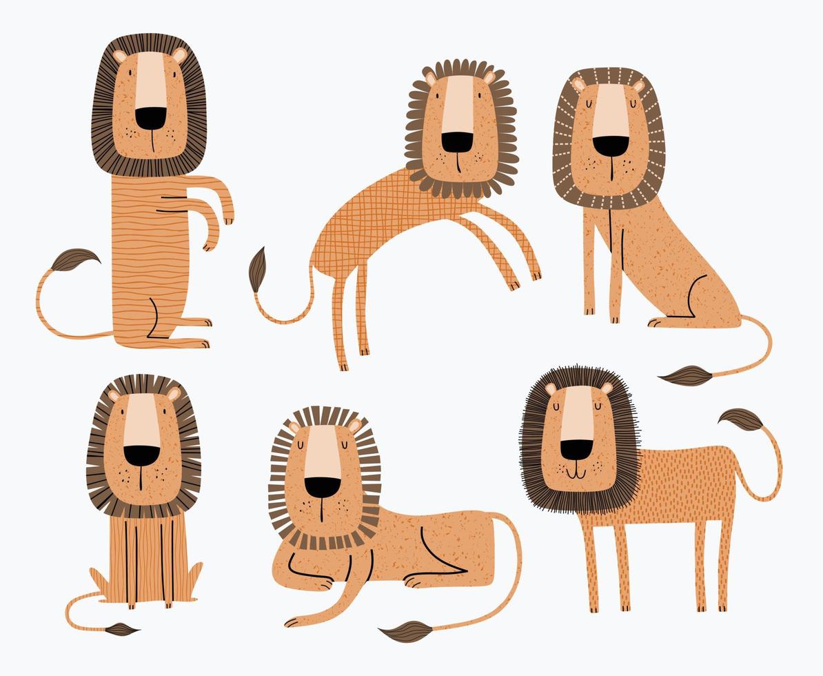 Cute cartoon lion illustration set. vector
