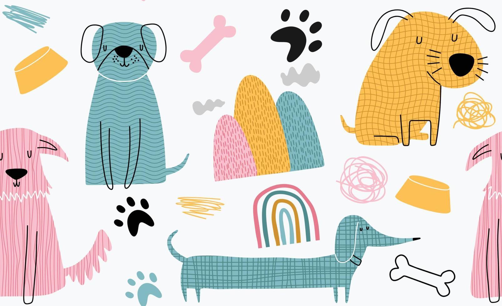 Childish seamless pattern with funny dogs. vector