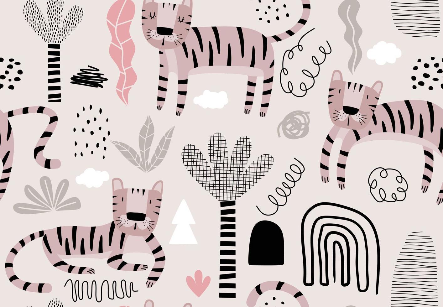Seamless pattern with cute tiger. vector