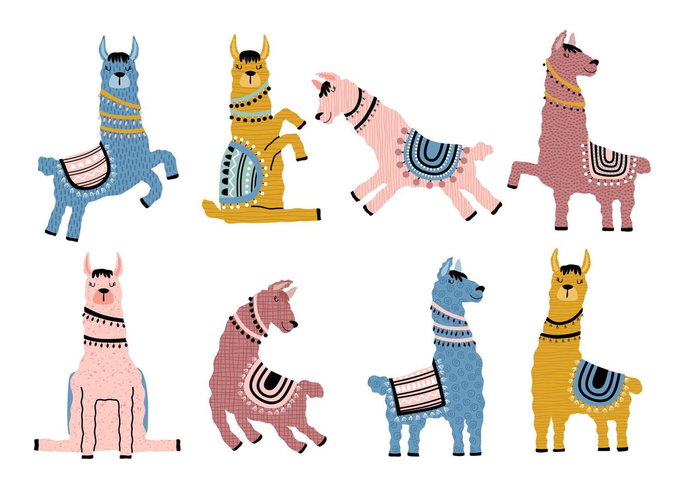 set of different cute alpaca llamas in brown and white vector