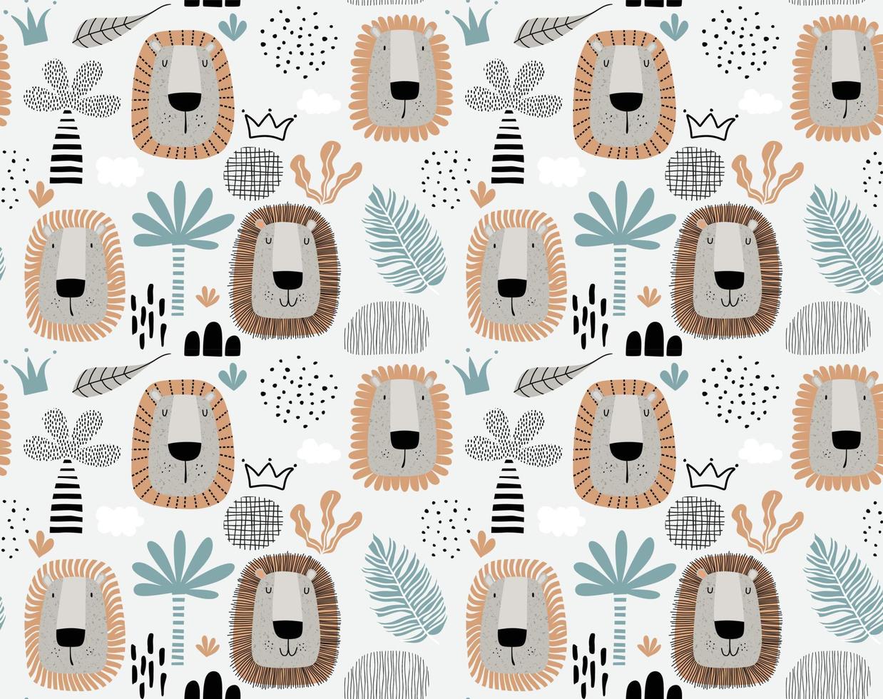 Seamless pattern with cute cartoon lion. vector