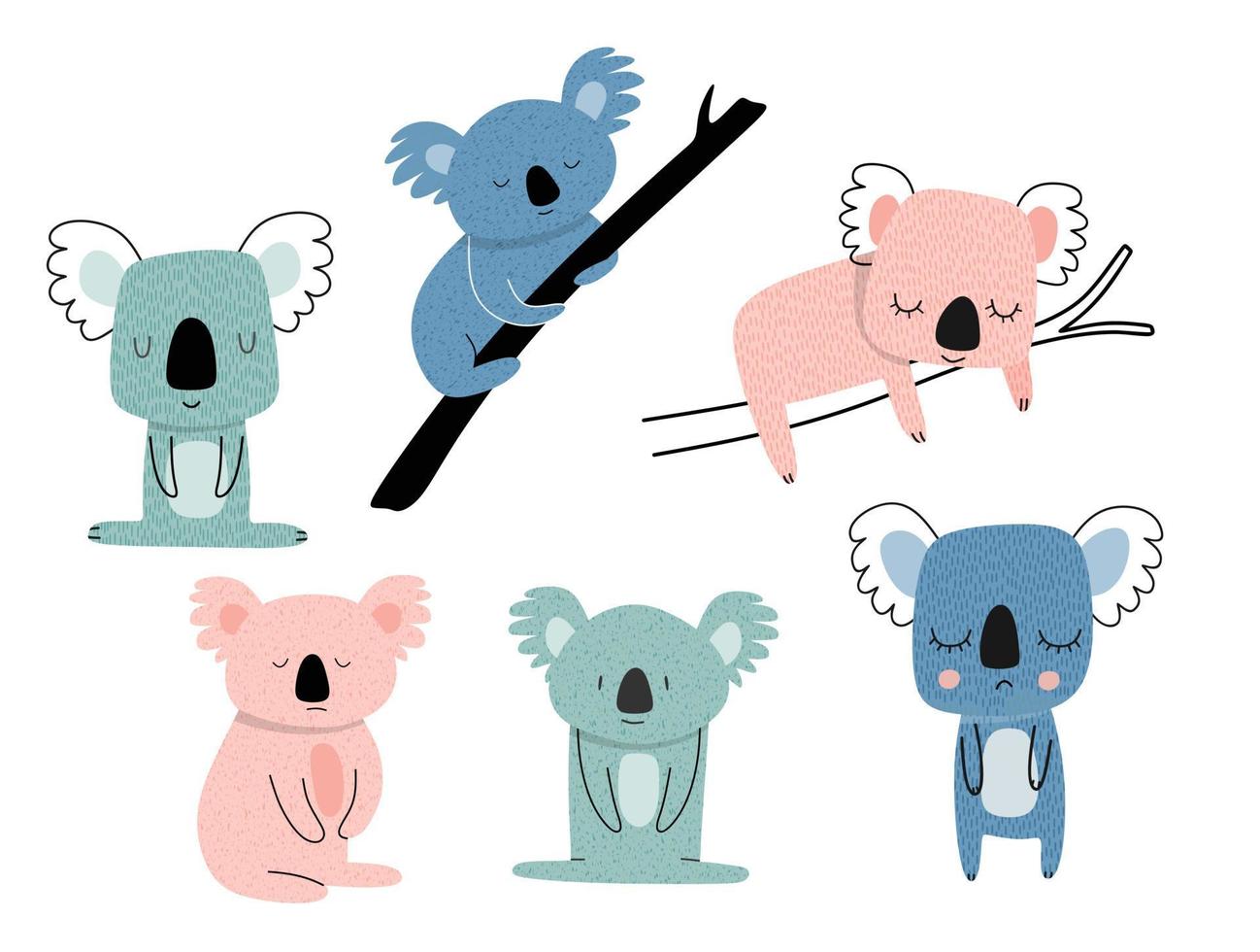cartoon koala set. vector illustration