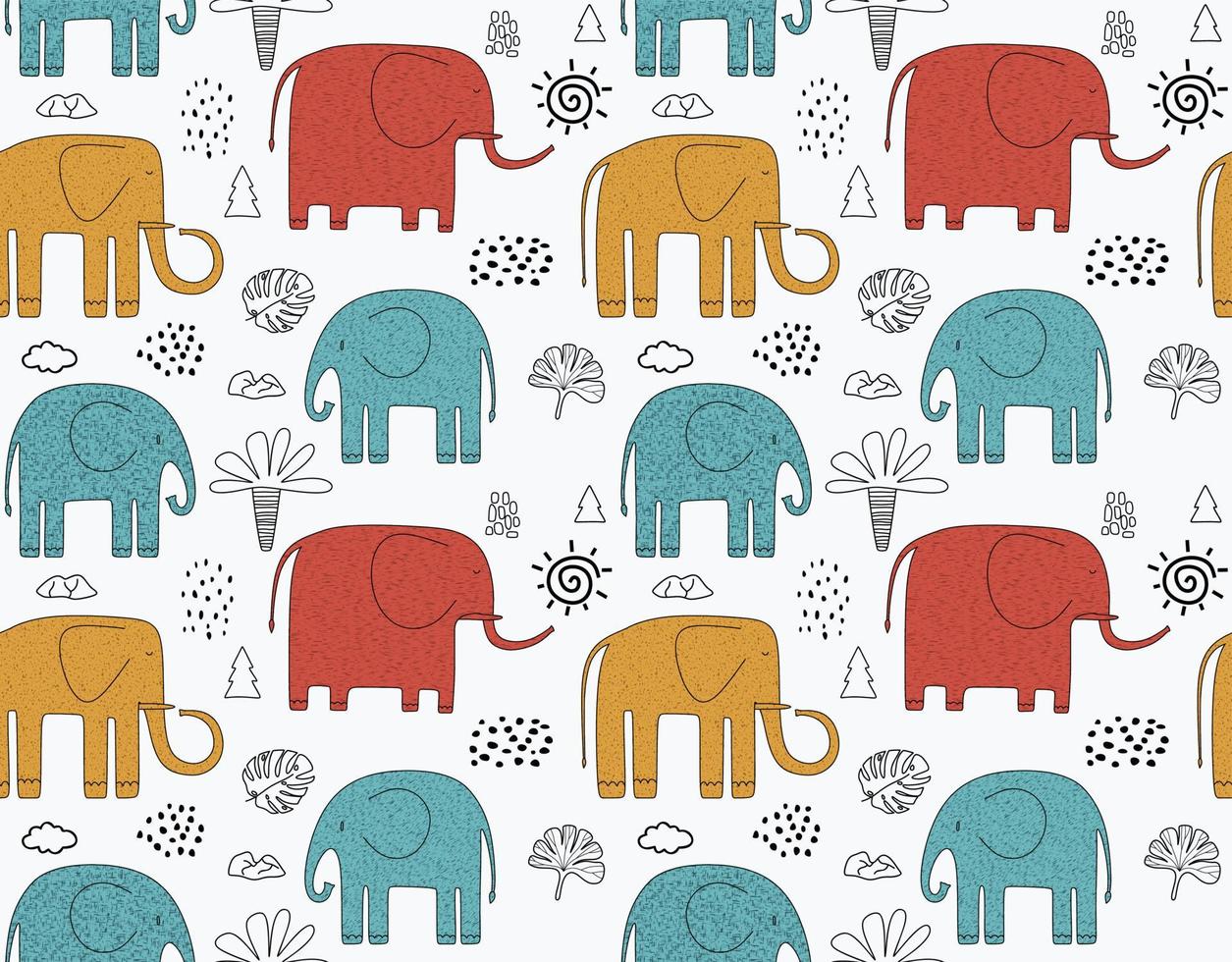 Cute elephants seamless pattern. vector illustration