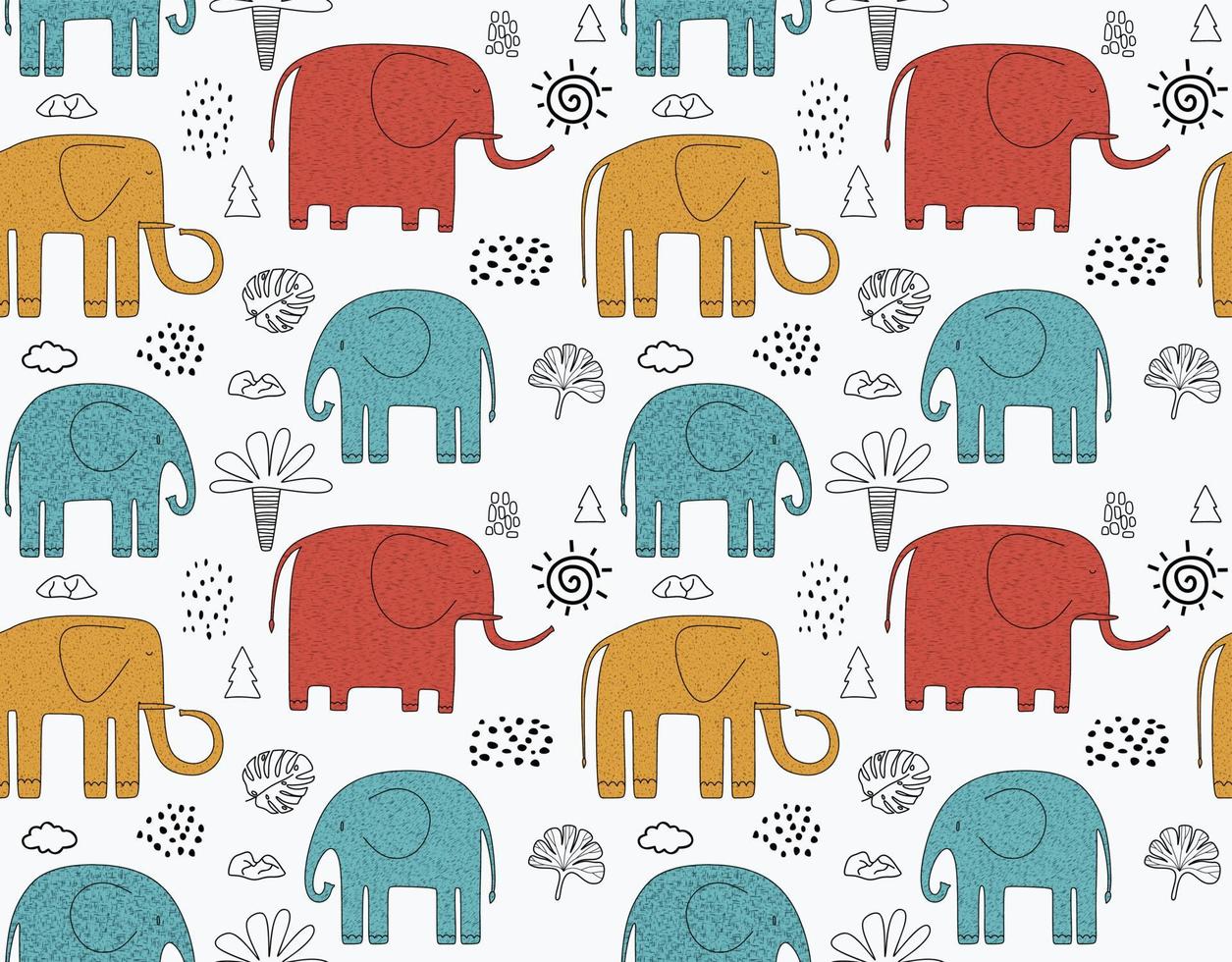 Cute elephants seamless pattern. vector illustration