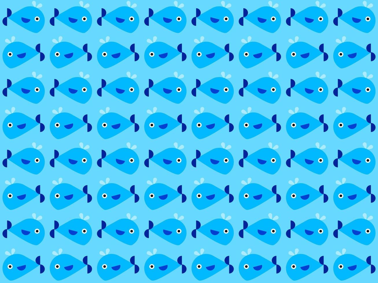 Whale cartoon character pattern on blue background vector