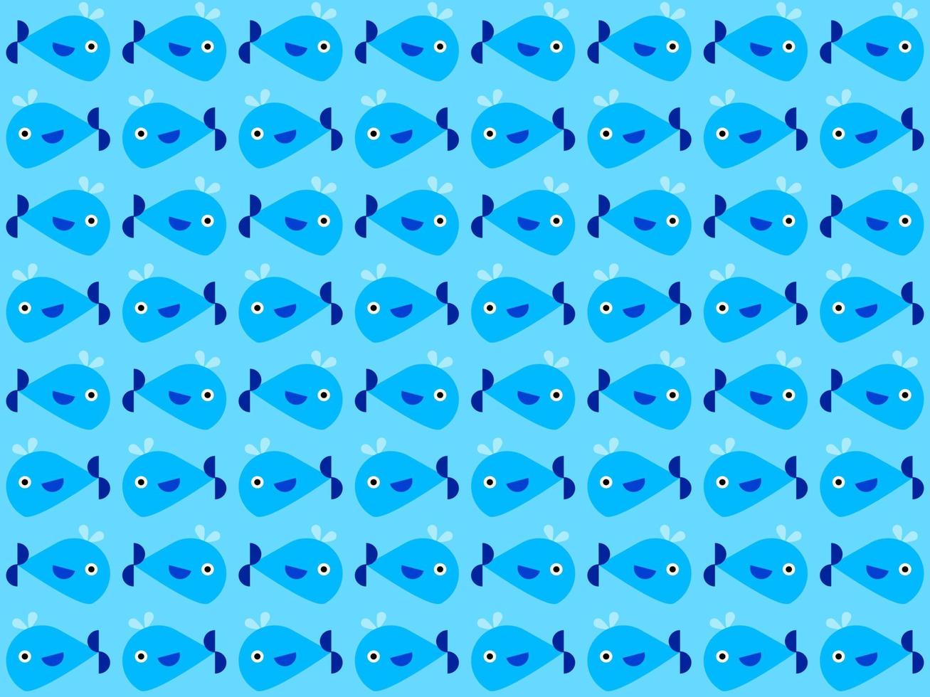 Whale cartoon character pattern on blue background vector